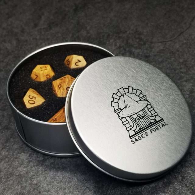 Sage’s Trees - Zebra Wood Oversized Natural Ink Polyhedral Dice Set - Sage's PortalWood Dice Set