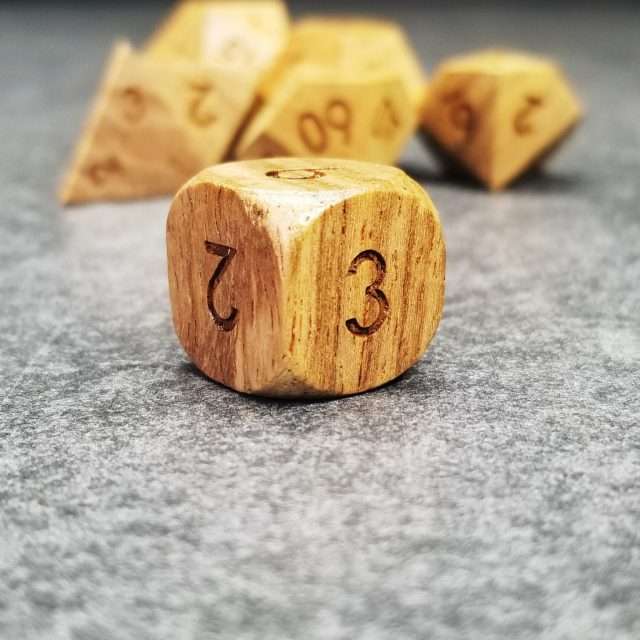 Sage’s Trees - Zebra Wood Oversized Natural Ink Polyhedral Dice Set - Sage's PortalWood Dice Set