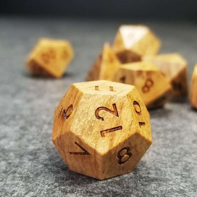Sage’s Trees - Zebra Wood Oversized Natural Ink Polyhedral Dice Set - Sage's PortalWood Dice Set
