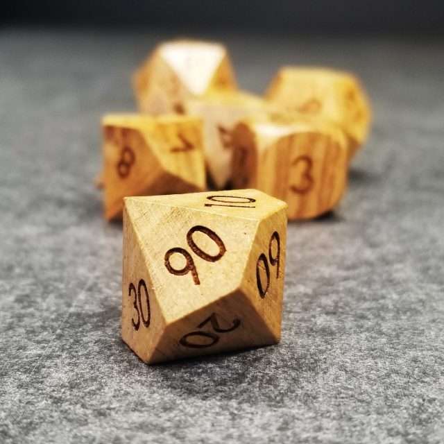 Sage’s Trees - Zebra Wood Oversized Natural Ink Polyhedral Dice Set - Sage's PortalWood Dice Set