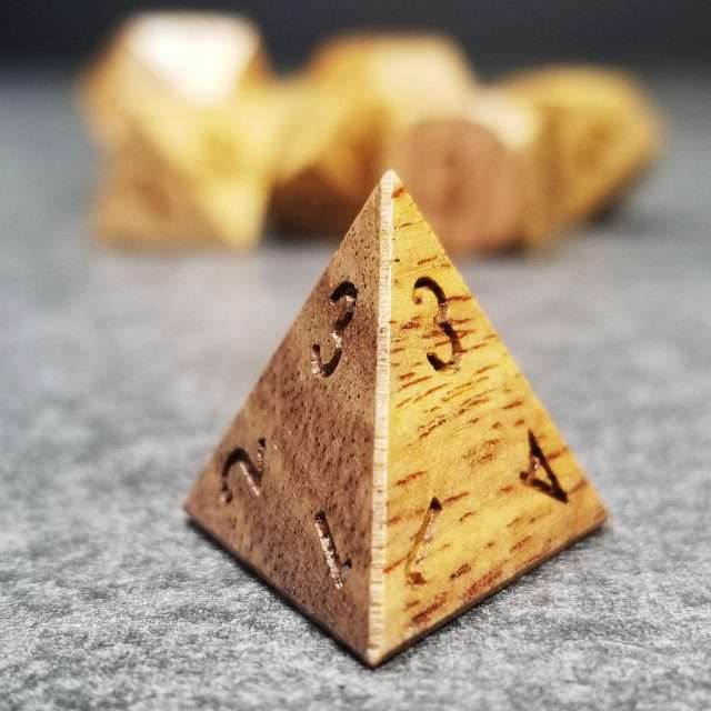 Sage’s Trees - Zebra Wood Oversized Natural Ink Polyhedral Dice Set - Sage's PortalWood Dice Set