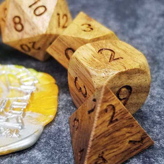 Sage’s Trees - Zebra Wood Oversized Natural Ink Polyhedral Dice Set - Sage's PortalWood Dice Set