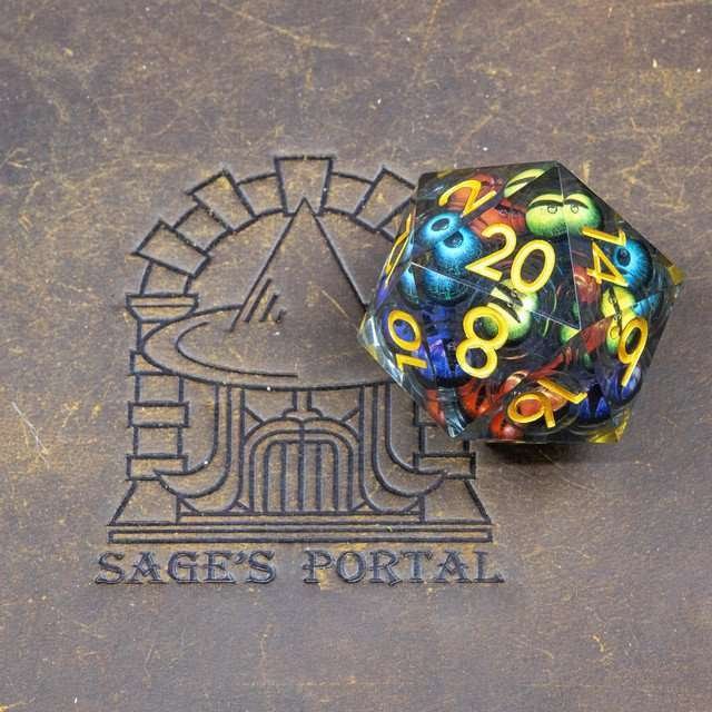 Sage's Watchful Eyes Liquid Core Sharp Edge Resin 33mm D20  - Sage's PortalLiquid Core Dice Set
