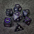 Sage's Wonders - Matte Black Purple Glitter Inlay Metal Polyhedral Dice Set - Sage's PortalMetal Dice Set