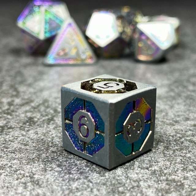 Sage's Wonders - Matte Silver Holo Inlay Metal Polyhedral Dice Set - Sage's PortalMetal Dice Set