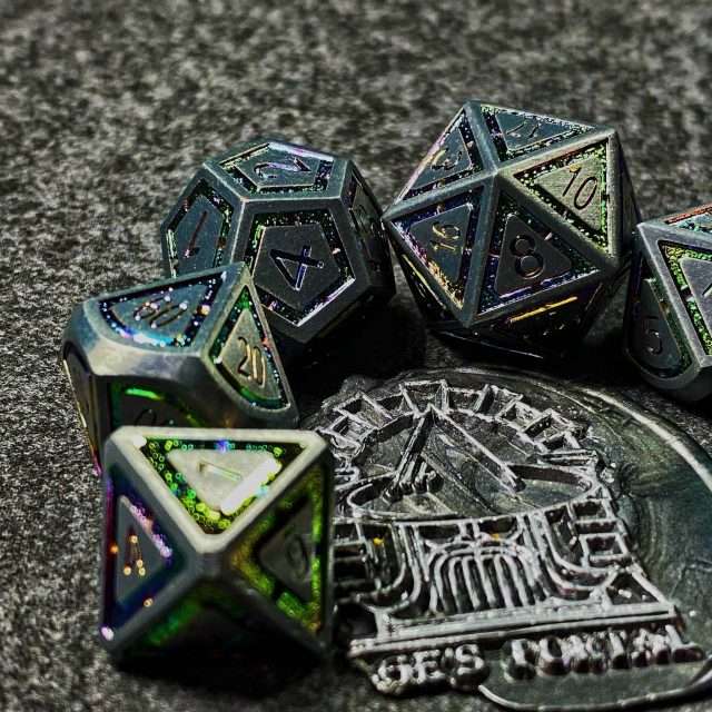 Sage's Wonders - Matte Silver Holo Inlay Metal Polyhedral Dice Set - Sage's PortalMetal Dice Set