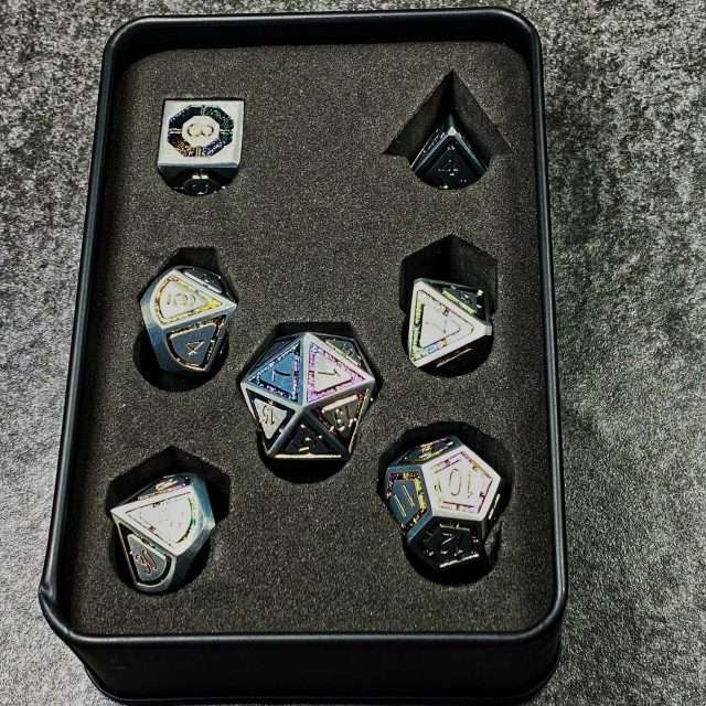 Sage's Wonders - Matte Silver Holo Inlay Metal Polyhedral Dice Set - Sage's PortalMetal Dice Set