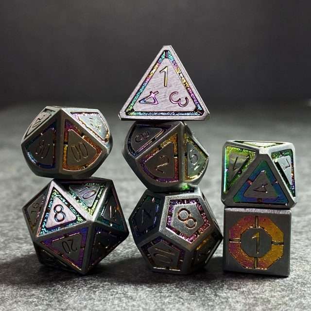 Sage's Wonders - Matte Silver Holo Inlay Metal Polyhedral Dice Set - Sage's PortalMetal Dice Set