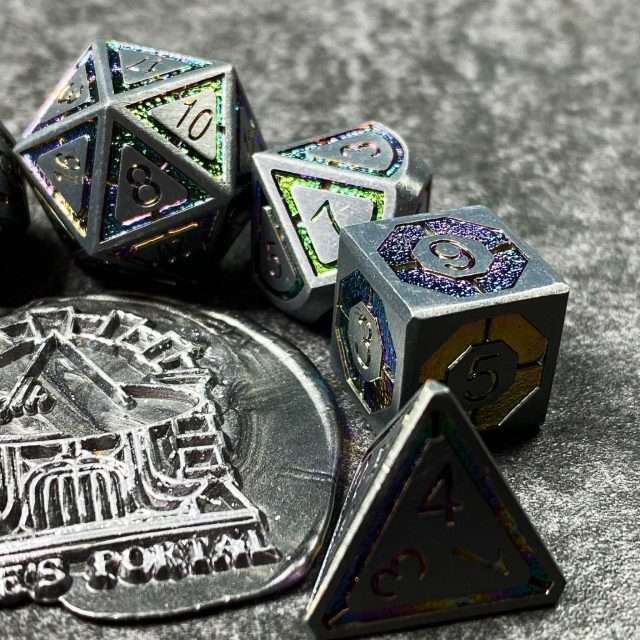 Sage's Wonders - Matte Silver Holo Inlay Metal Polyhedral Dice Set - Sage's PortalMetal Dice Set