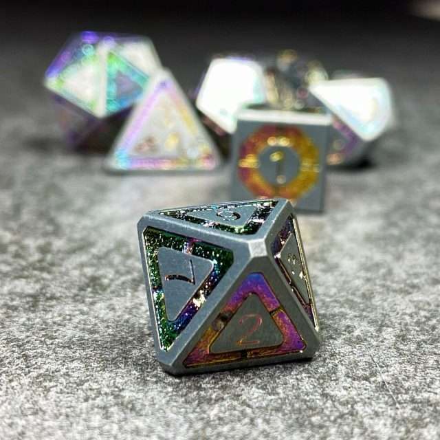 Sage's Wonders - Matte Silver Holo Inlay Metal Polyhedral Dice Set - Sage's PortalMetal Dice Set