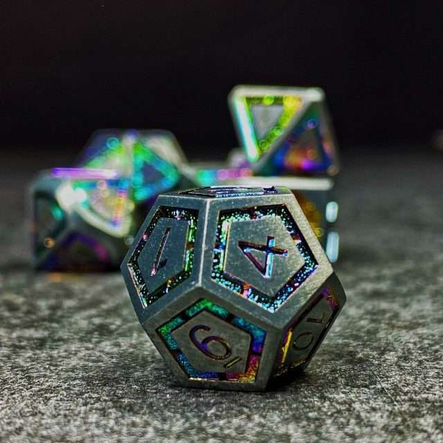Sage's Wonders - Matte Silver Holo Inlay Metal Polyhedral Dice Set - Sage's PortalMetal Dice Set