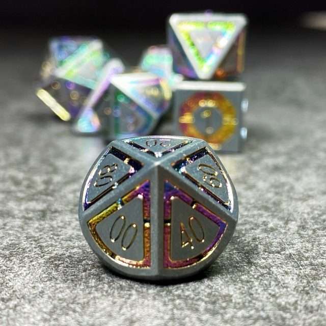 Sage's Wonders - Matte Silver Holo Inlay Metal Polyhedral Dice Set - Sage's PortalMetal Dice Set