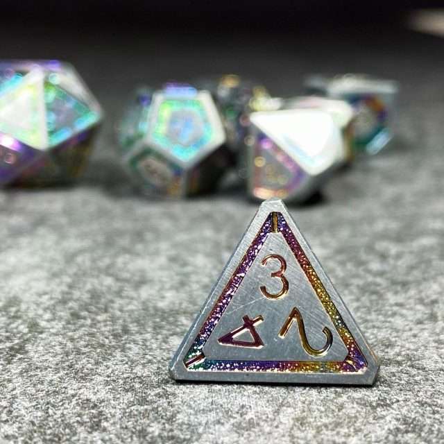 Sage's Wonders - Matte Silver Holo Inlay Metal Polyhedral Dice Set - Sage's PortalMetal Dice Set