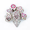 Sage's Wonders - Pearl Silver Burgundy Glitter Metal Polyhedral Dice Set - Sage's PortalMetal Dice Set
