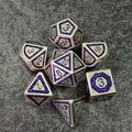 Sage's Wonders - Pearl Silver Purple Glitter Inlay Metal Polyhedral Dice Set - Sage's PortalMetal Dice Set