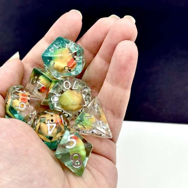 Sage's Yellow Duck Familiar Resin Polyhedral Dice Set - Sage's PortalResin Dice Set