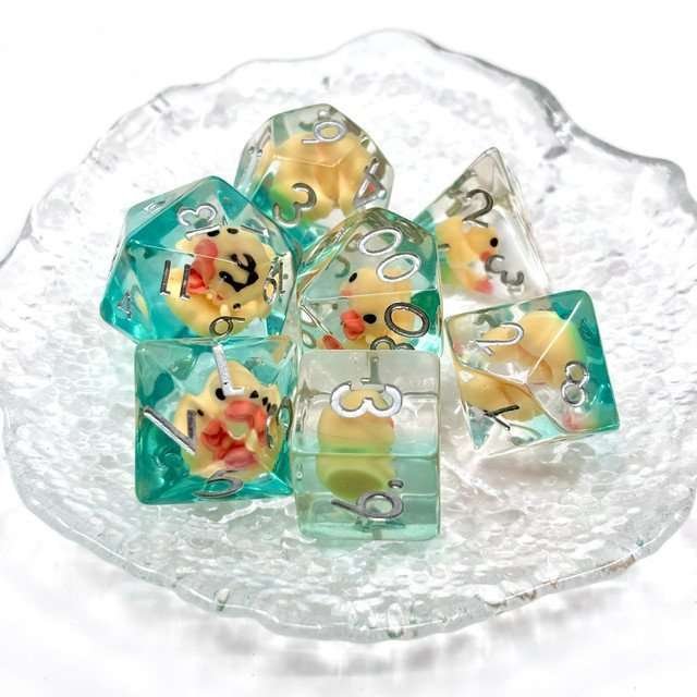 Sage's Yellow Duck Familiar Resin Polyhedral Dice Set - Sage's PortalResin Dice Set