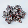 Tree Branch Metal DND Dice Set | Sage’s Petrified Groves Corpsewood | Nickel & Blood Splatter Wood Themed Druid Dice - Sage's PortalMetal Dice Set