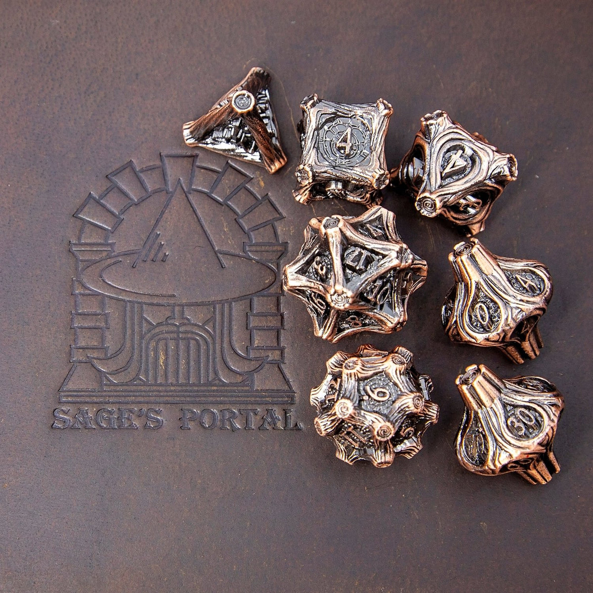 Tree Branch Metal DND Dice Set | Sage’s Petrified Groves Elderwood | Antique Copper Wood Themed Druid Dice - Sage's PortalMetal Dice Set