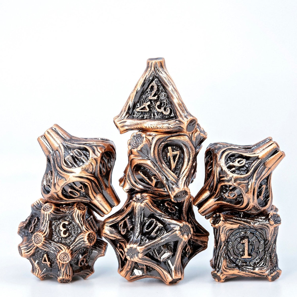 Tree Branch Metal DND Dice Set | Sage’s Petrified Groves Elderwood | Antique Copper Wood Themed Druid Dice - Sage's PortalMetal Dice Set