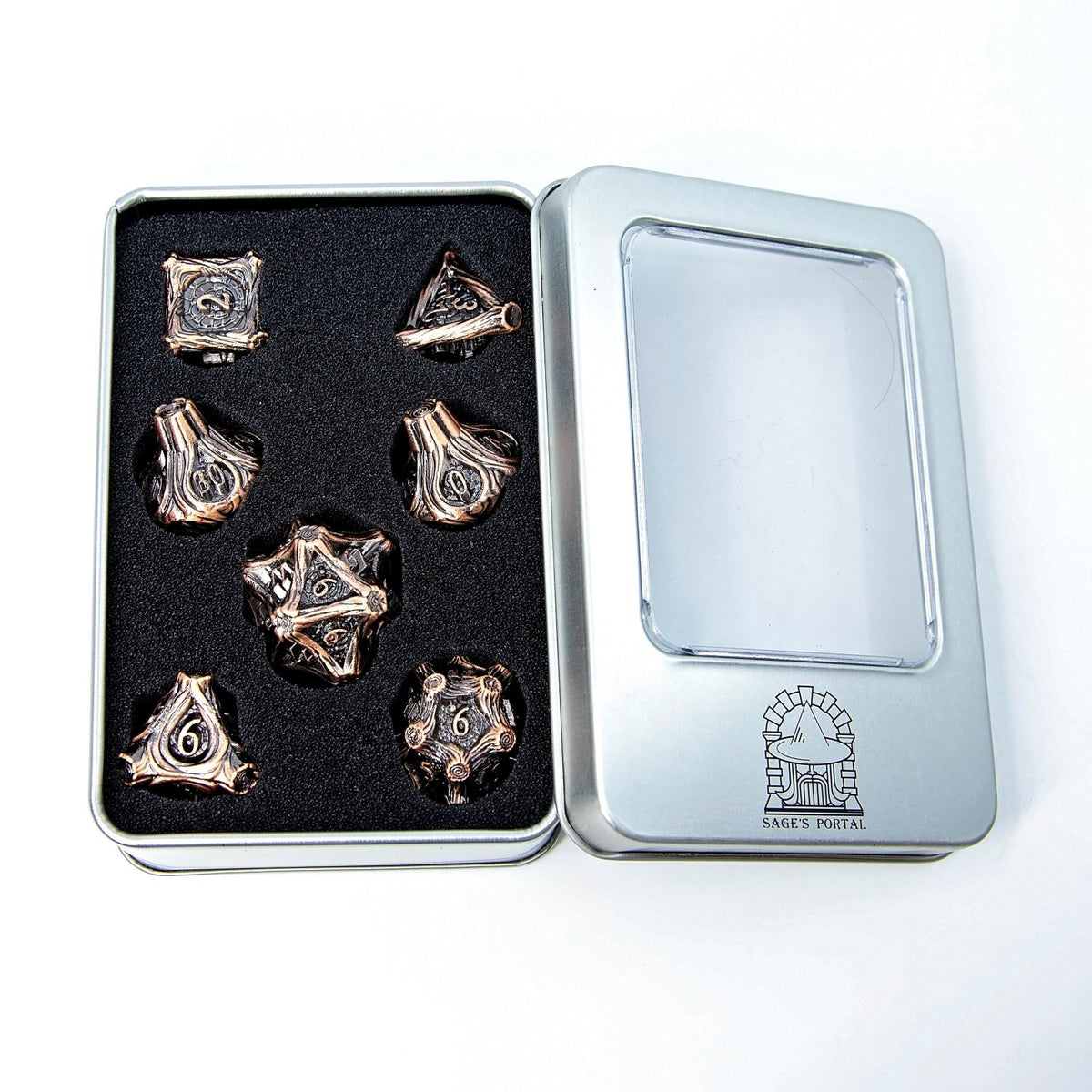 Tree Branch Metal DND Dice Set | Sage’s Petrified Groves Elderwood | Antique Copper Wood Themed Druid Dice - Sage's PortalMetal Dice Set