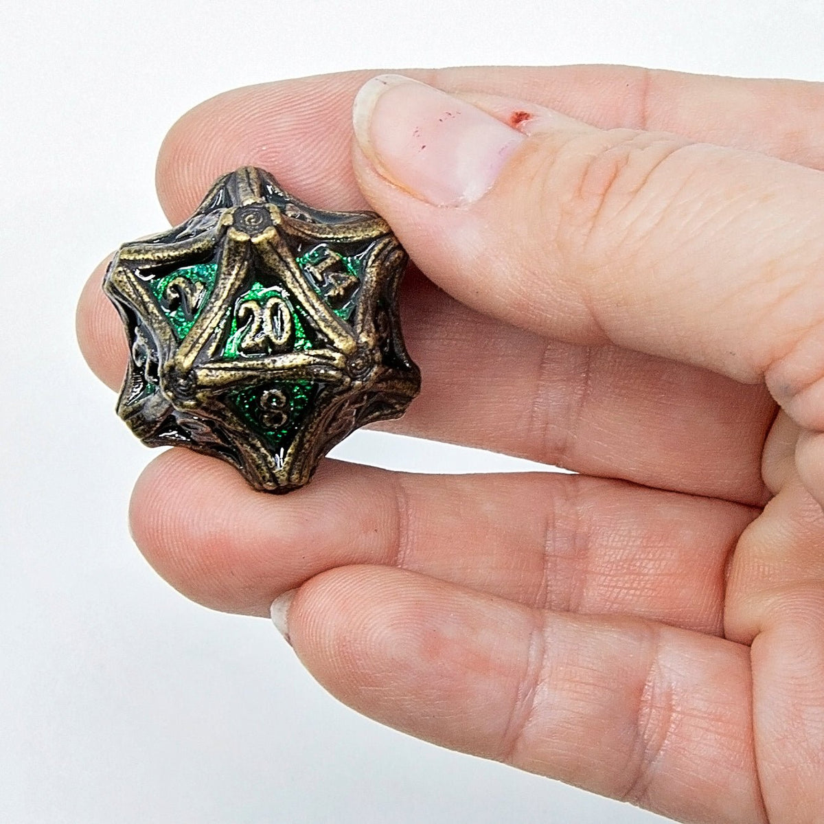 Tree Branch Metal DND Dice Set | Sage’s Petrified Groves Verdantwood | Antique Bronze & Green Themed Druid Dice - Sage's PortalMetal Dice Set